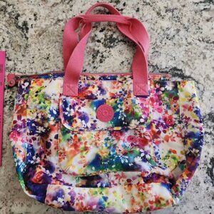Kipling Art S Tote Shoulder Bag HB6280 Colorful Watercolor Floral Print Purse